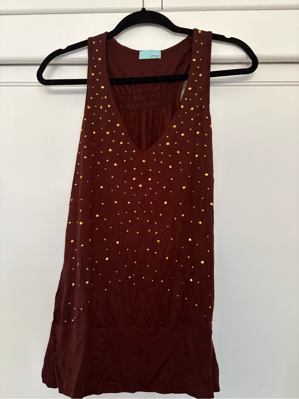 Vintage MIST Brown Sleeveless V-Neck Tank with Gold Studs